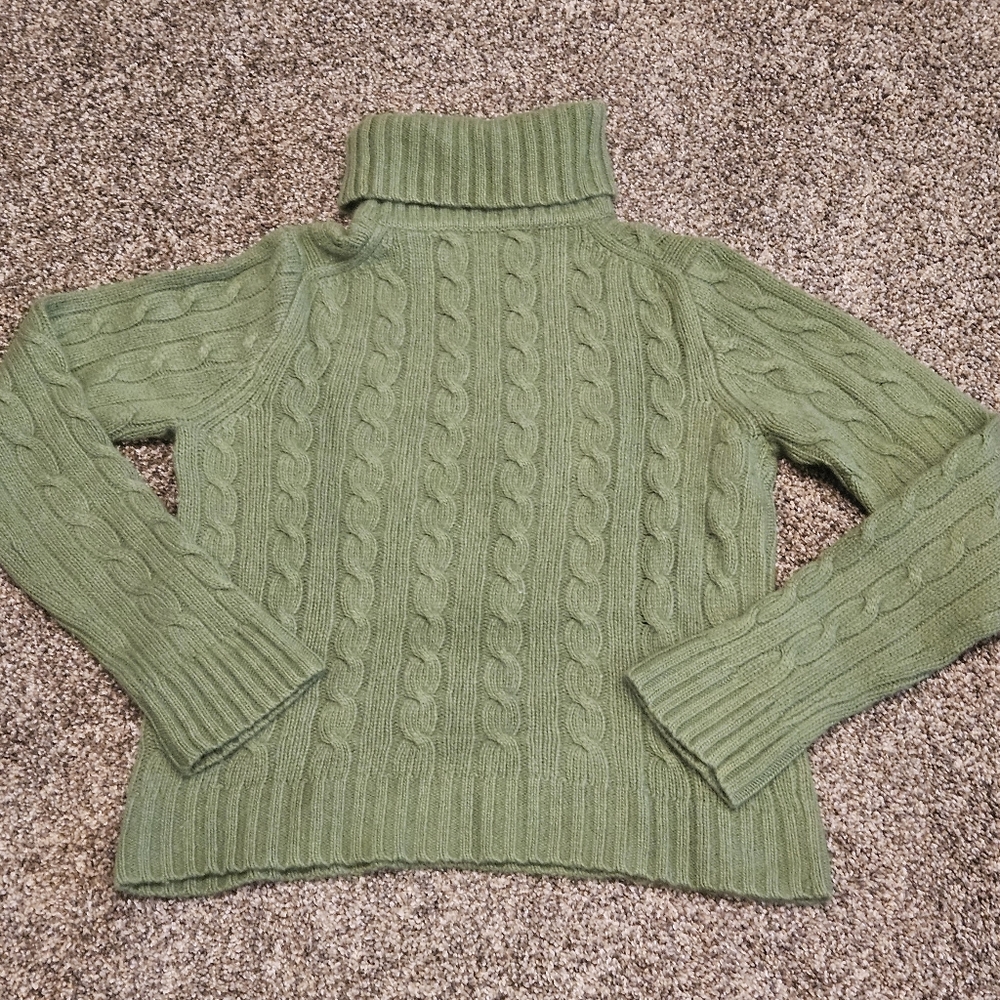 J. Crew Green Cowl Turtleneck Knit Sweater